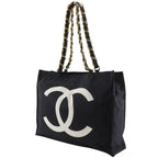Chanel CC Logo Chain Tote Nylon Black — view 2