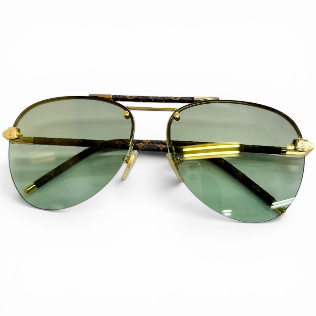 Louis Vuitton Clockwise Monogram Half Rim Sunglasses Brown Gold Eyewear