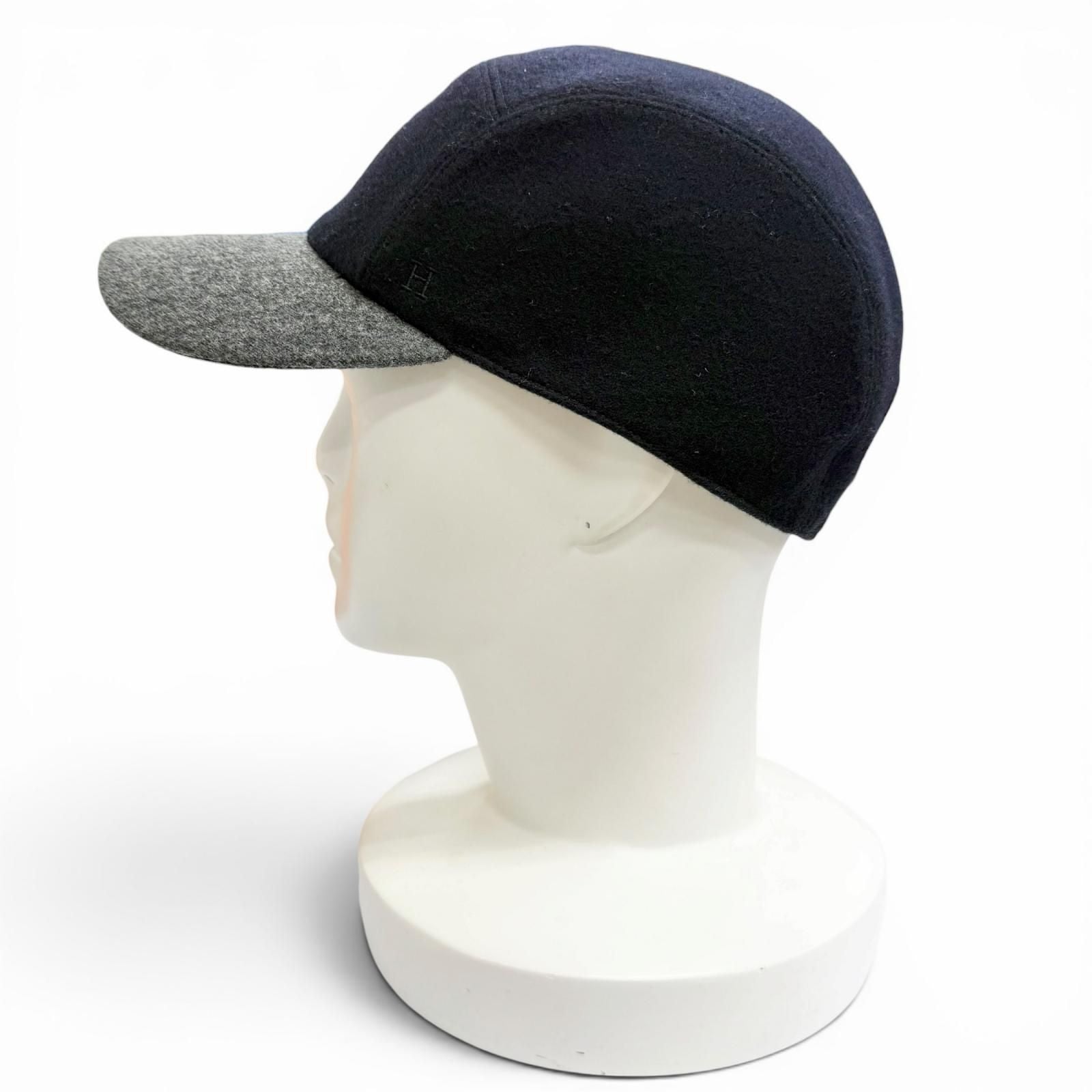 Hermes Series Button Logo Embroidery Felt Fabric Baseball Cap Hat Navy Gray 58 — view 3