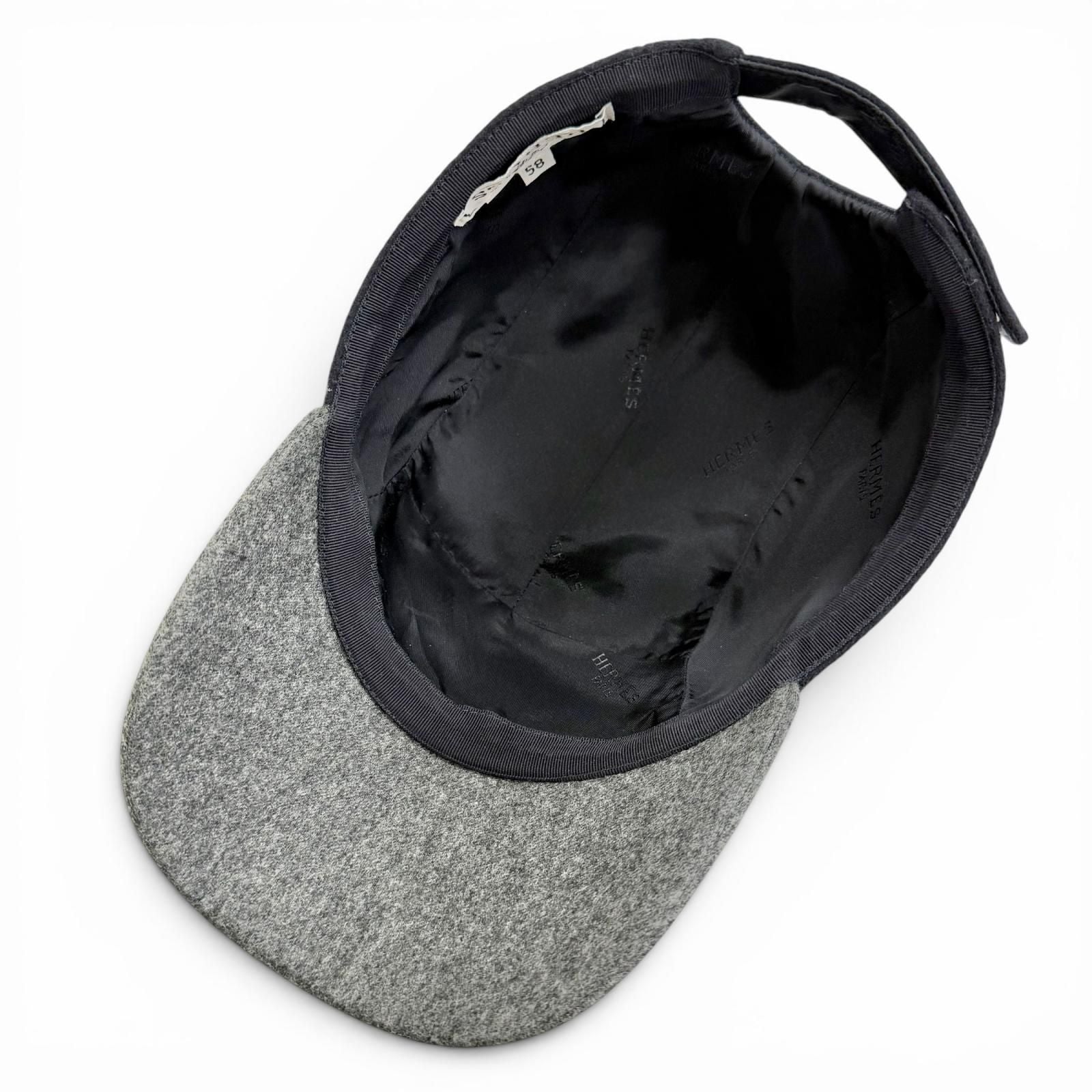 Hermes Series Button Logo Embroidery Felt Fabric Baseball Cap Hat Navy Gray 58 — view 7