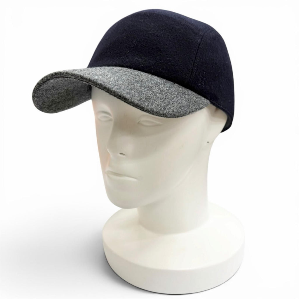 Hermes Series Button Logo Embroidery Felt Fabric Baseball Cap Hat Navy Gray 58