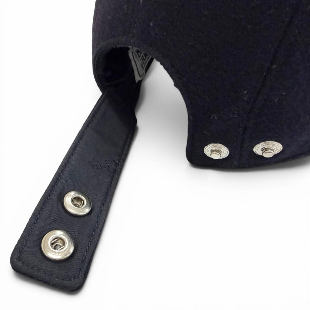 Hermes Series Button Logo Embroidery Felt Fabric Baseball Cap Hat Navy Gray 58 — view 9