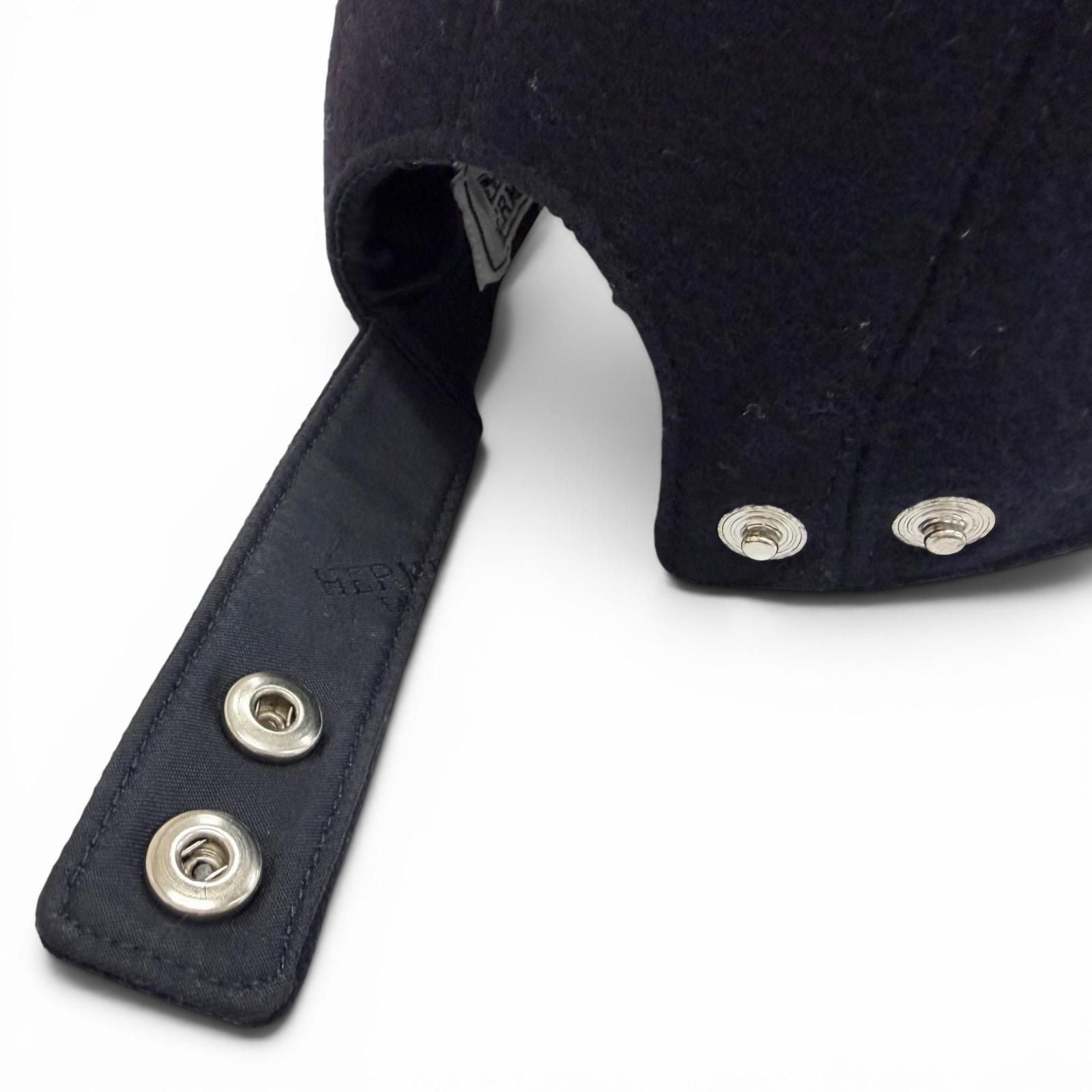 Hermes Series Button Logo Embroidery Felt Fabric Baseball Cap Hat Navy Gray 58 — view 9