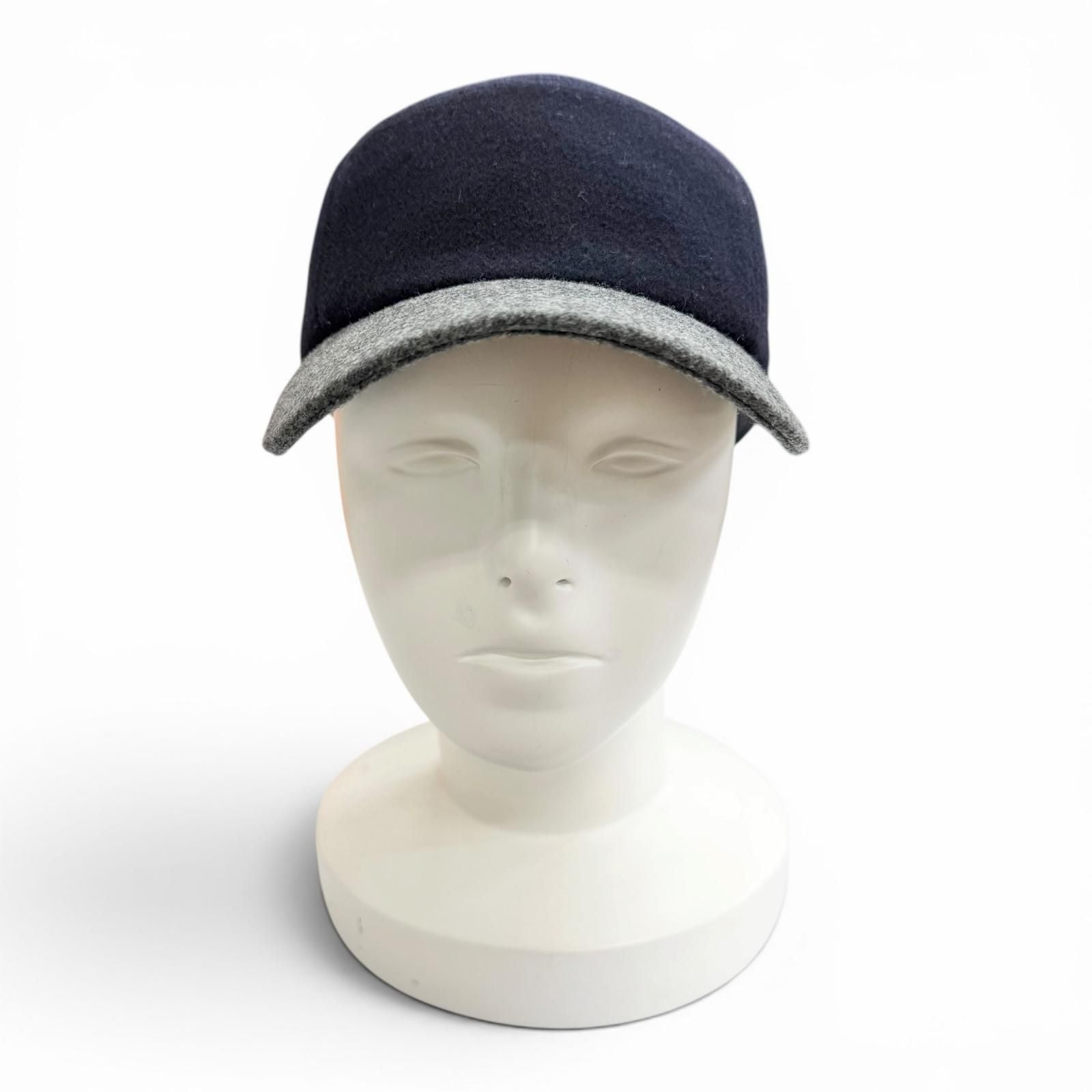 Hermes Series Button Logo Embroidery Felt Fabric Baseball Cap Hat Navy Gray 58 — view 5