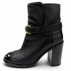 Chanel CC Logo Ankle Belt Leather Short Boots Black Gold — view 5