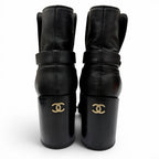 Chanel CC Logo Ankle Belt Leather Short Boots Black Gold — view 9