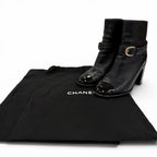 Chanel CC Logo Ankle Belt Leather Short Boots Black Gold — view 2