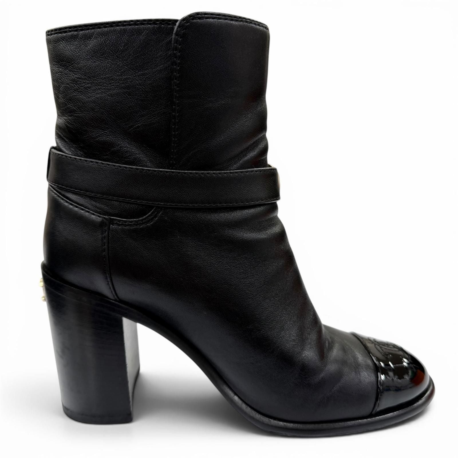 Chanel CC Logo Ankle Belt Leather Short Boots Black Gold — view 6