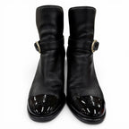 Chanel CC Logo Ankle Belt Leather Short Boots Black Gold — view 4