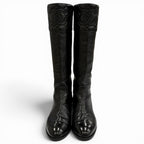 Chanel CC Logo Quilted Chanki Heels Leather Long Boots Black — view 3