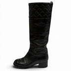 Chanel CC Logo Quilted Chanki Heels Leather Long Boots Black — view 4