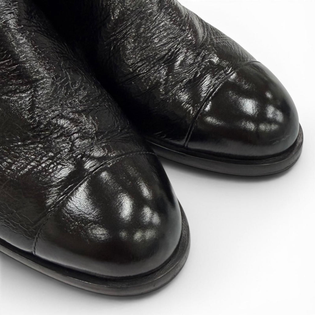 Chanel CC Logo Quilted Chanki Heels Leather Long Boots Black — view 7