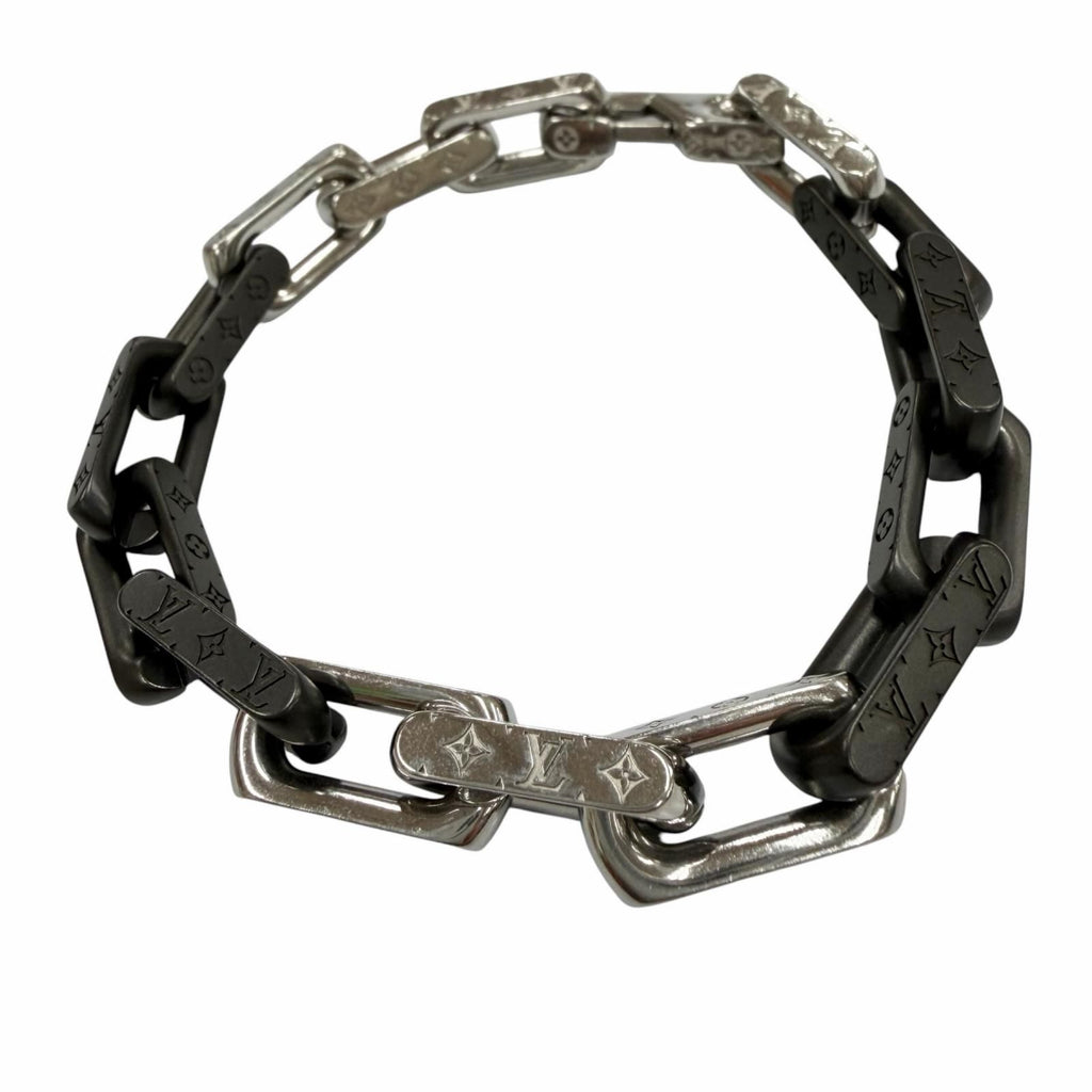 Louis Vuitton Bracelet Monogram Chain Black Silver
