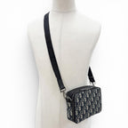 Dior Homme Leather Oblique Zip Pouch Shoulder Bag Navy — view 3