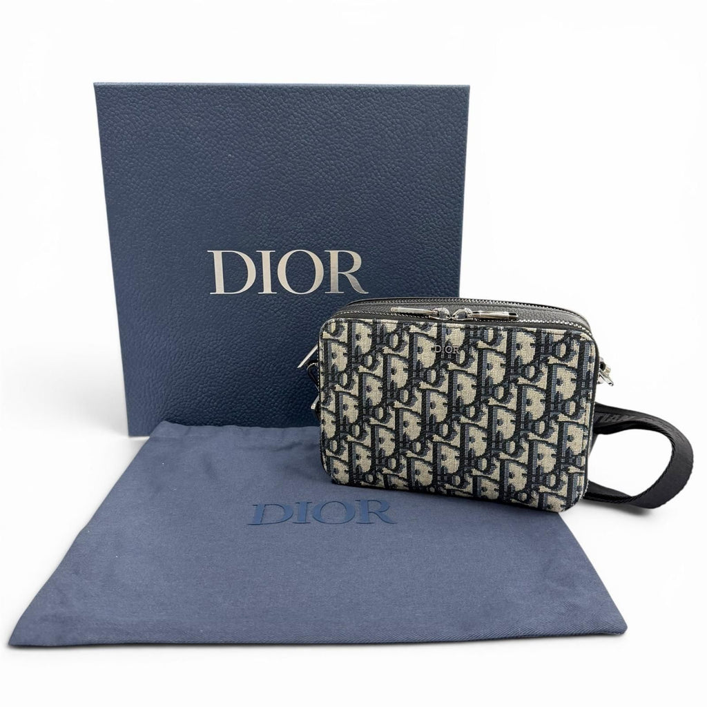Dior Homme Leather Oblique Zip Pouch Shoulder Bag Navy — view 2