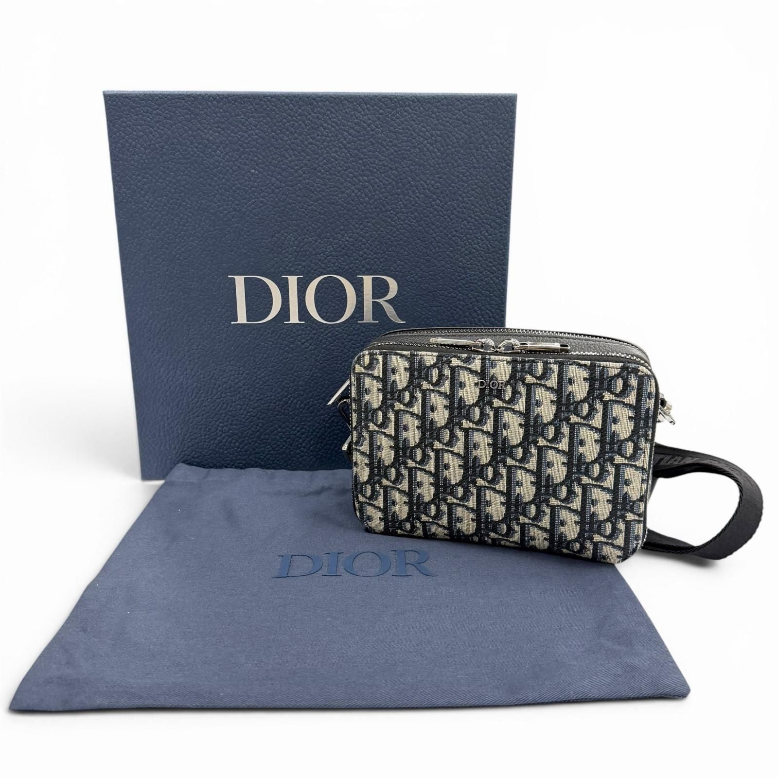 Dior Homme Leather Oblique Zip Pouch Shoulder Bag Navy — view 2