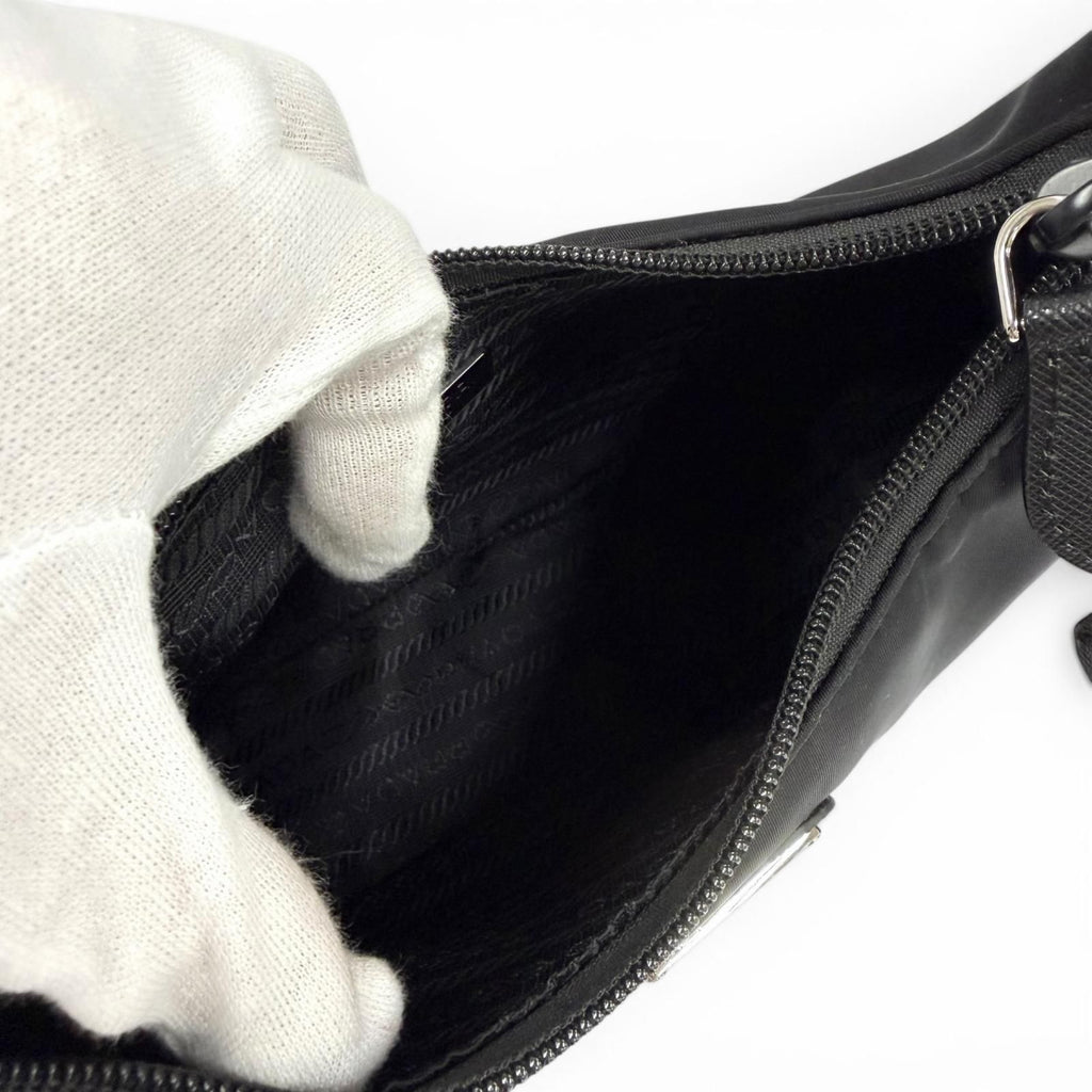 Prada Re Edition Re-Nylon Mini Bag with Triangular Plate Charm Black — view 5