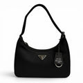 Prada Re Edition Re-Nylon Mini Bag with Triangular Plate Charm Black
