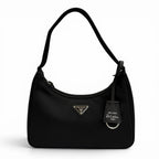 Prada Re Edition Re-Nylon Mini Bag with Triangular Plate Charm Black