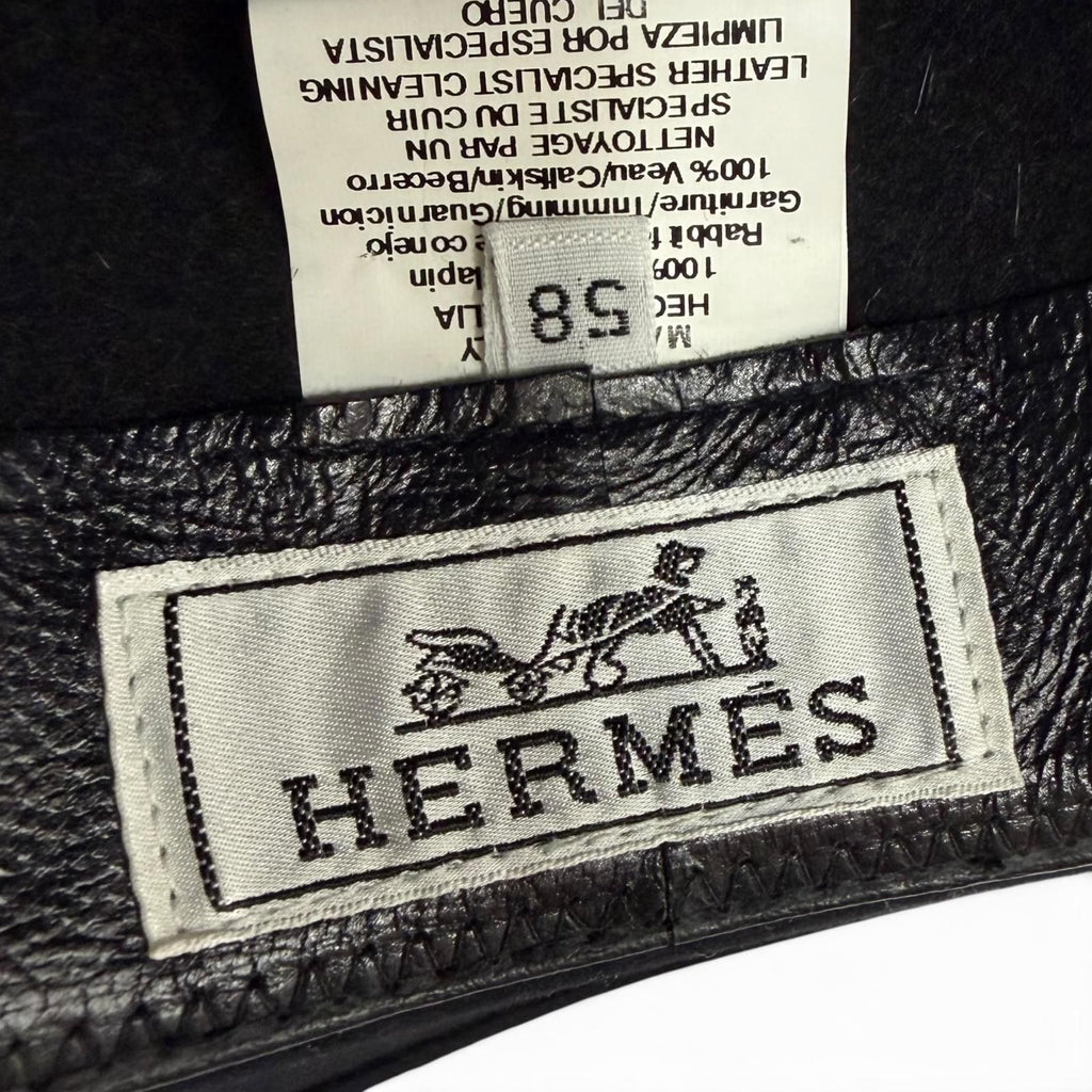 Hermes Cowhide Lapin Leather Series Button Folded Hat Felt Hat Black 58 — view 8