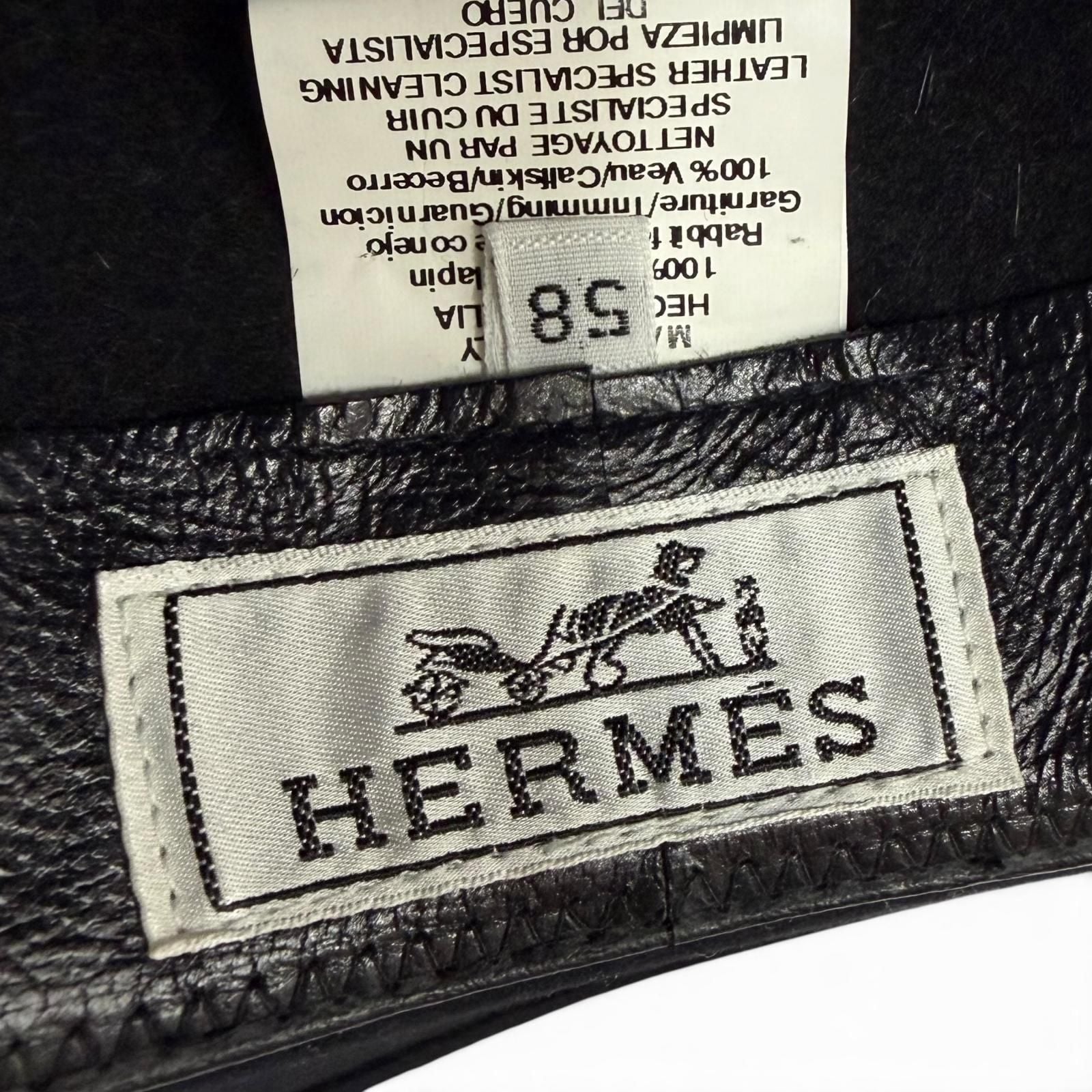 Hermes Cowhide Lapin Leather Series Button Folded Hat Felt Hat Black 58 — view 8