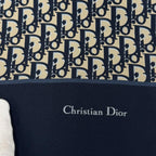 Dior Silk 100% Oblique Trotter Pattern Fringe Shawl Navy Beige Scarf — view 4