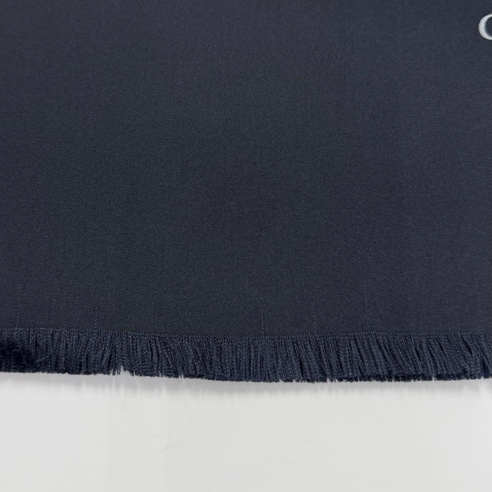 Dior Silk 100% Oblique Trotter Pattern Fringe Shawl Navy Beige Scarf — view 5