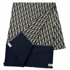 Dior Silk 100% Oblique Trotter Pattern Fringe Shawl Navy Beige Scarf — view 2