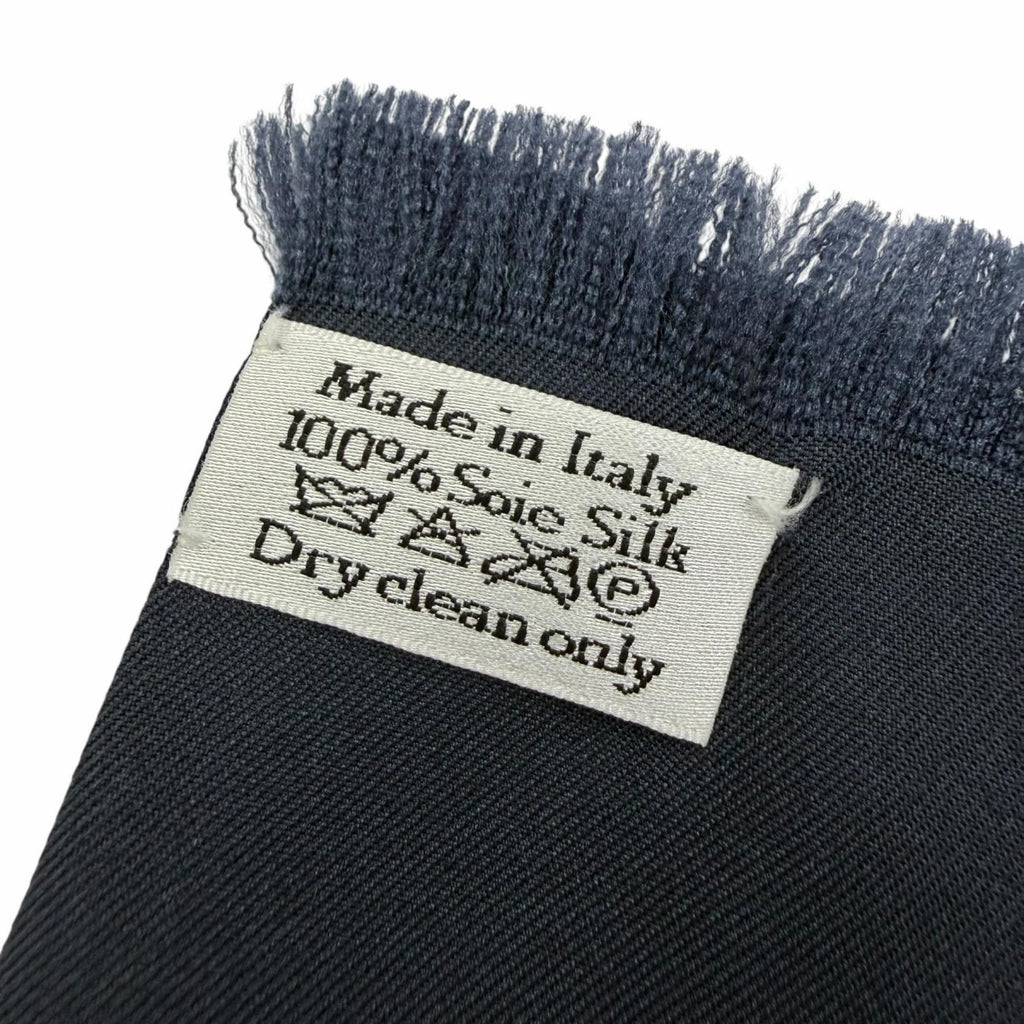 Dior Silk 100% Oblique Trotter Pattern Fringe Shawl Navy Beige Scarf — view 7