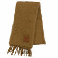 Loewe Mohair Wool Anag Lambskin Logo Patch with Fringe Scarf Brown