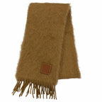 Loewe Mohair Wool Anag Lambskin Logo Patch with Fringe Scarf Brown