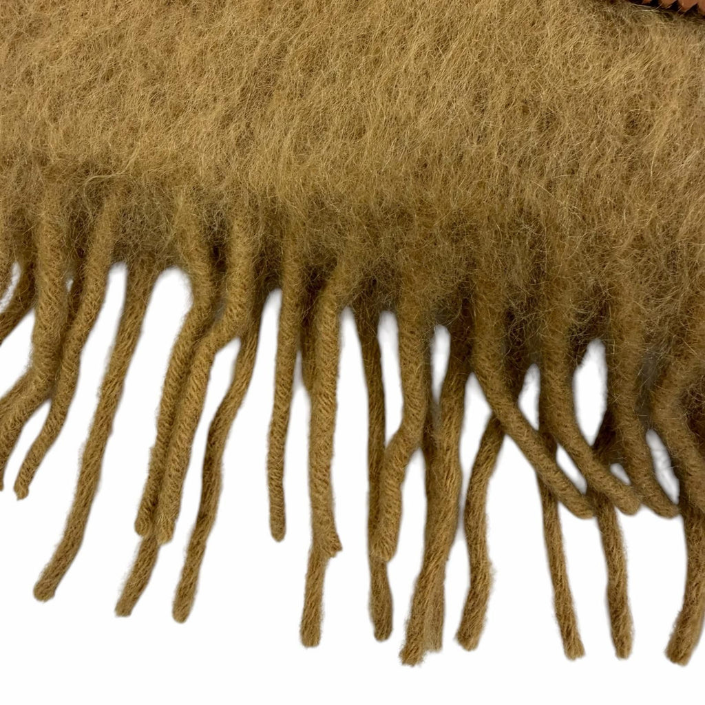 Loewe Mohair Wool Anag Lambskin Logo Patch with Fringe Scarf Brown — view 5