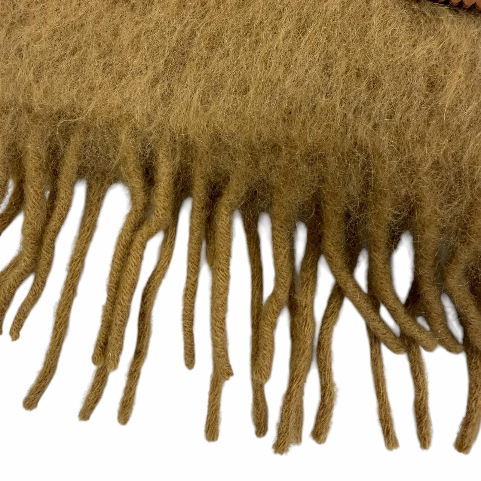 Loewe Mohair Wool Anag Lambskin Logo Patch with Fringe Scarf Brown — view 5