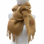 Loewe Mohair Wool Anag Lambskin Logo Patch with Fringe Scarf Brown — view 3