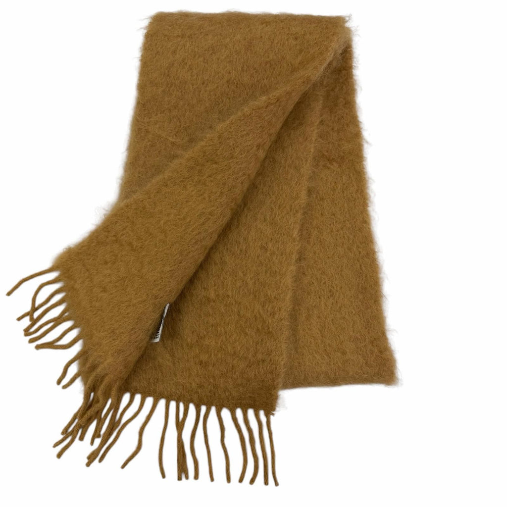 Loewe Mohair Wool Anag Lambskin Logo Patch with Fringe Scarf Brown — view 2
