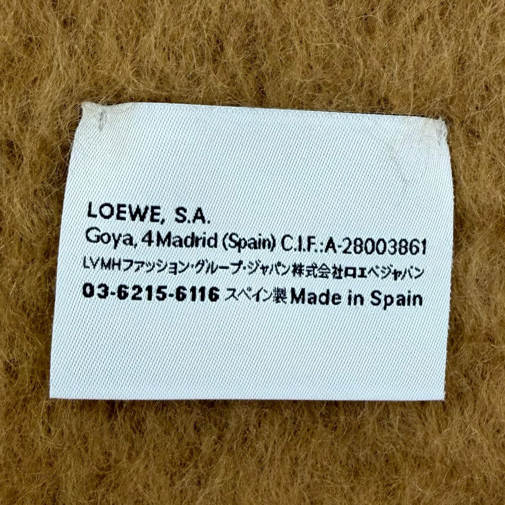 Loewe Mohair Wool Anag Lambskin Logo Patch with Fringe Scarf Brown — view 6
