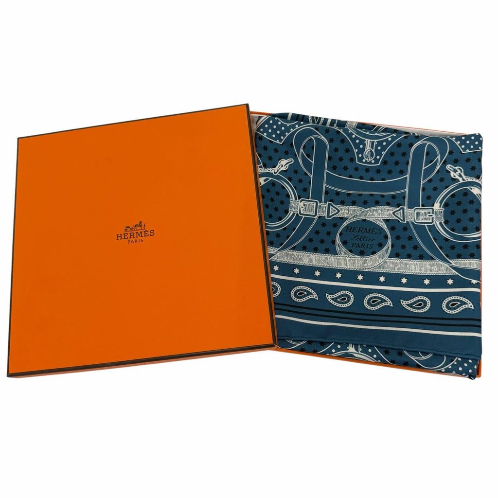 Hermes Carre 55 Apron Dole Bandana Silk 100% Scarf Blue — view 2
