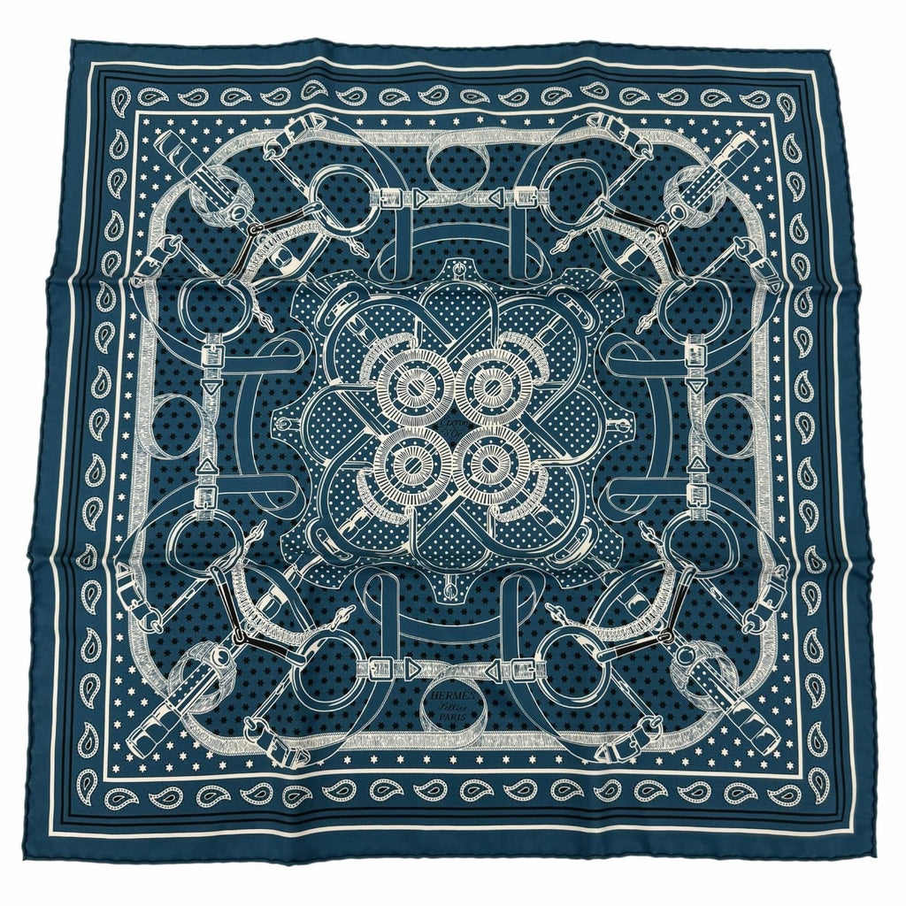 Hermes Carre 55 Apron Dole Bandana Silk 100% Scarf Blue