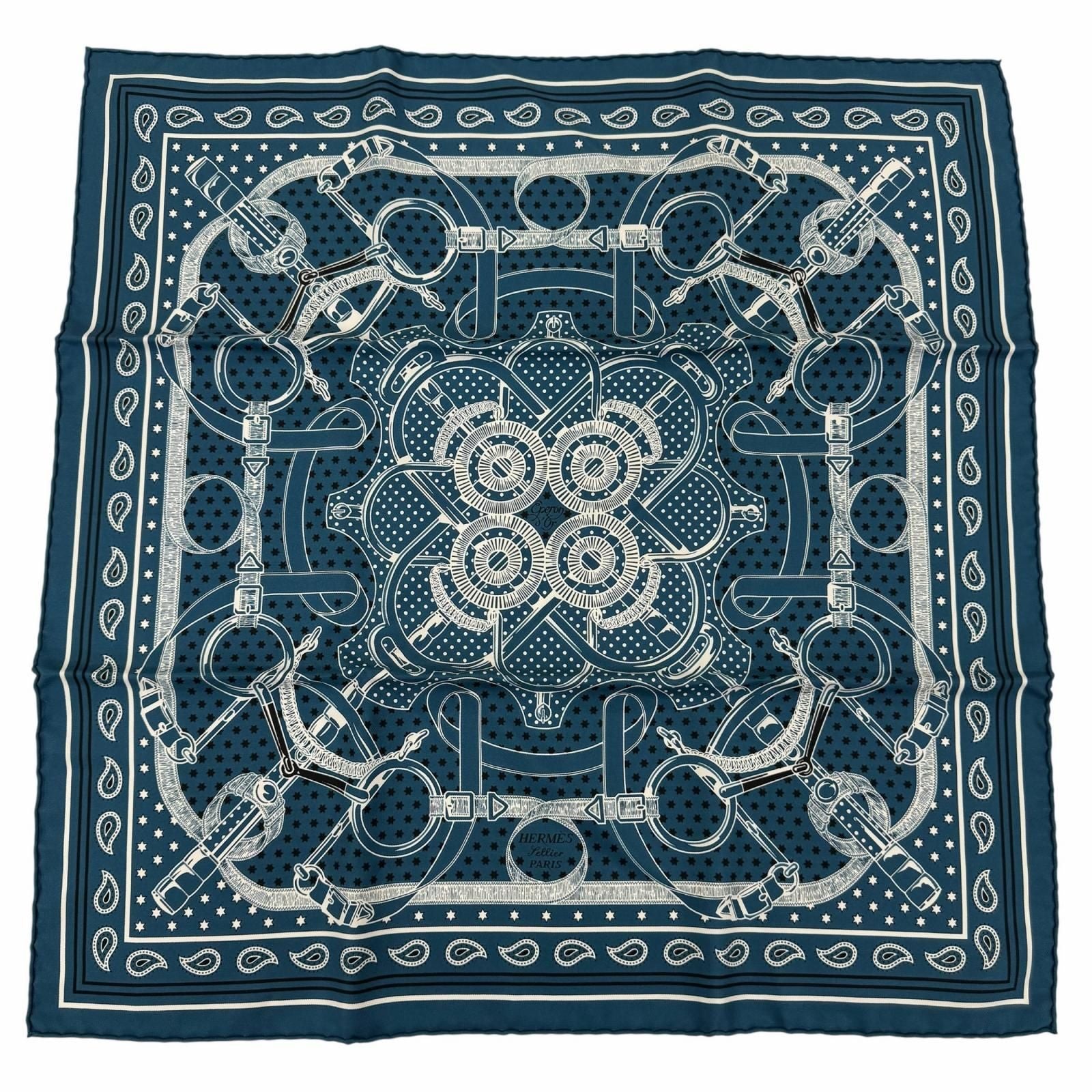 Hermes Carre 55 Apron Dole Bandana Silk 100% Scarf Blue