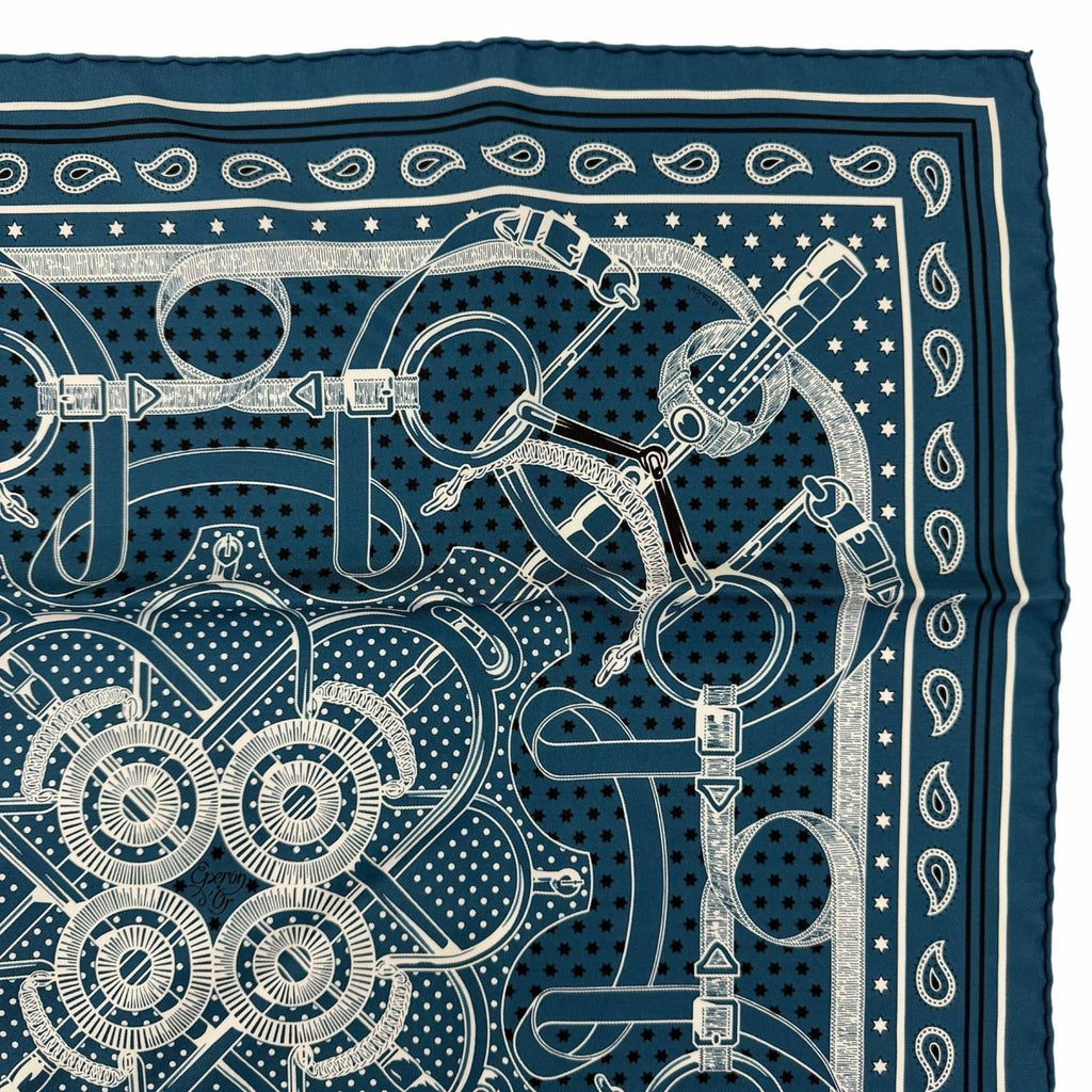 Hermes Carre 55 Apron Dole Bandana Silk 100% Scarf Blue — view 4