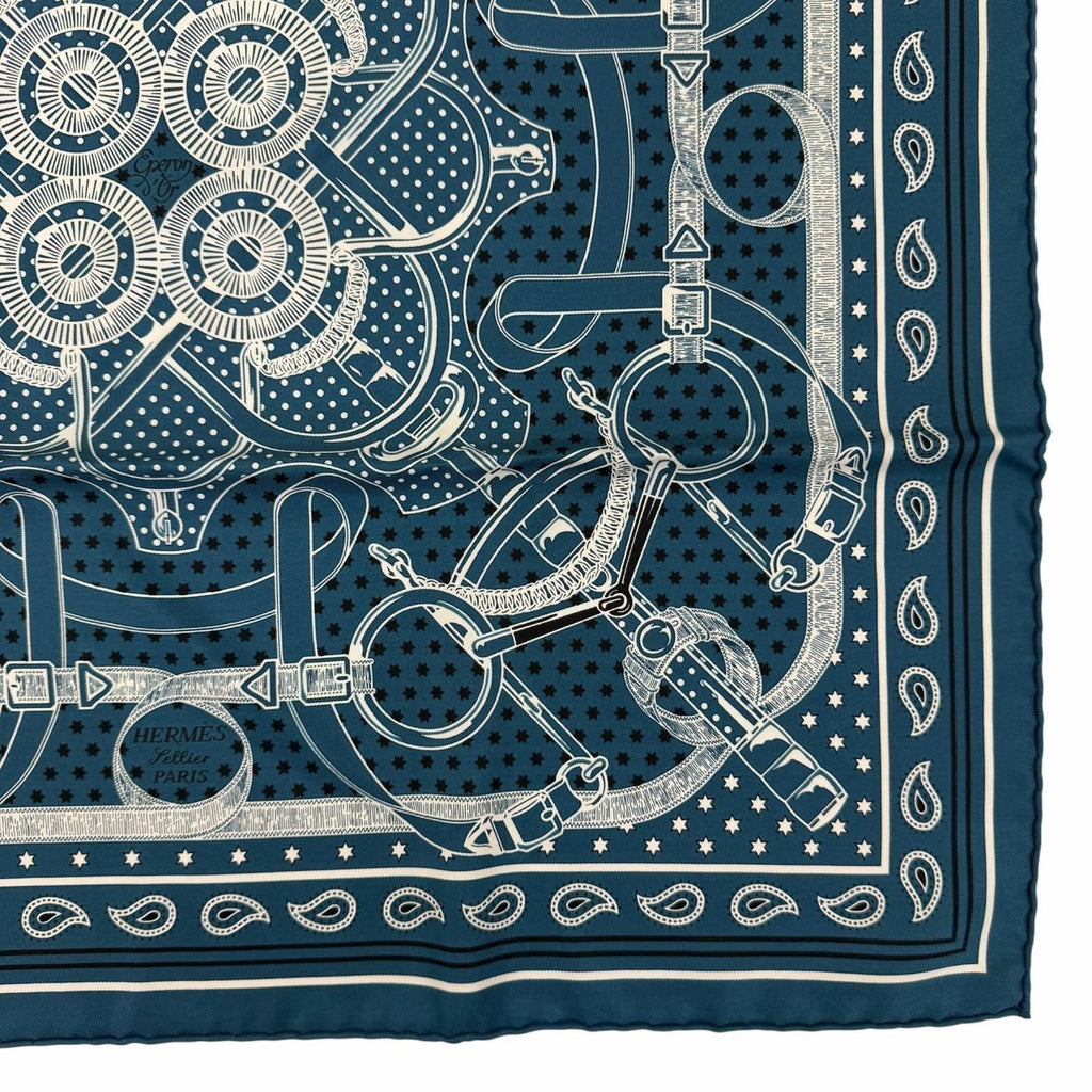Hermes Carre 55 Apron Dole Bandana Silk 100% Scarf Blue — view 5