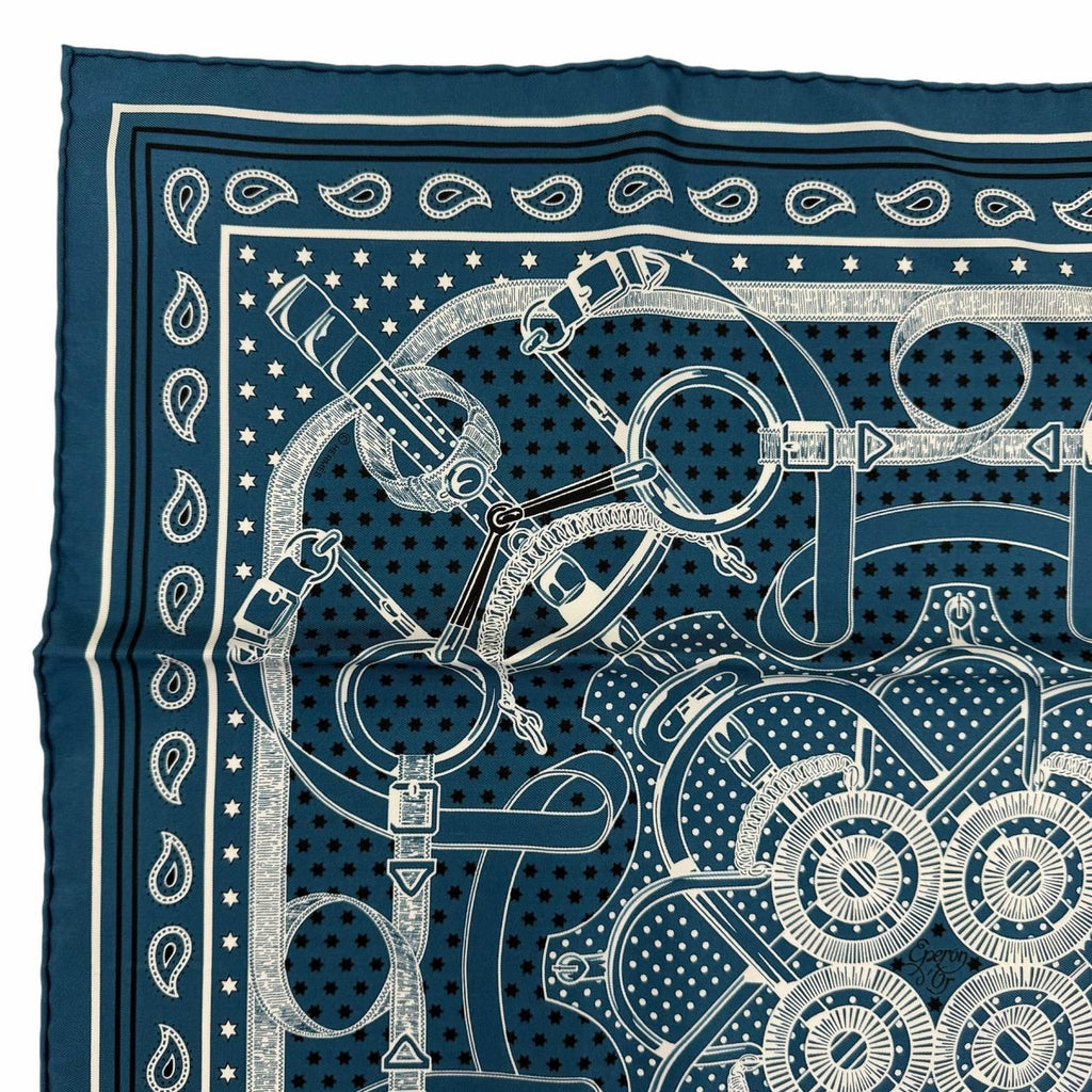 Hermes Carre 55 Apron Dole Bandana Silk 100% Scarf Blue — view 3