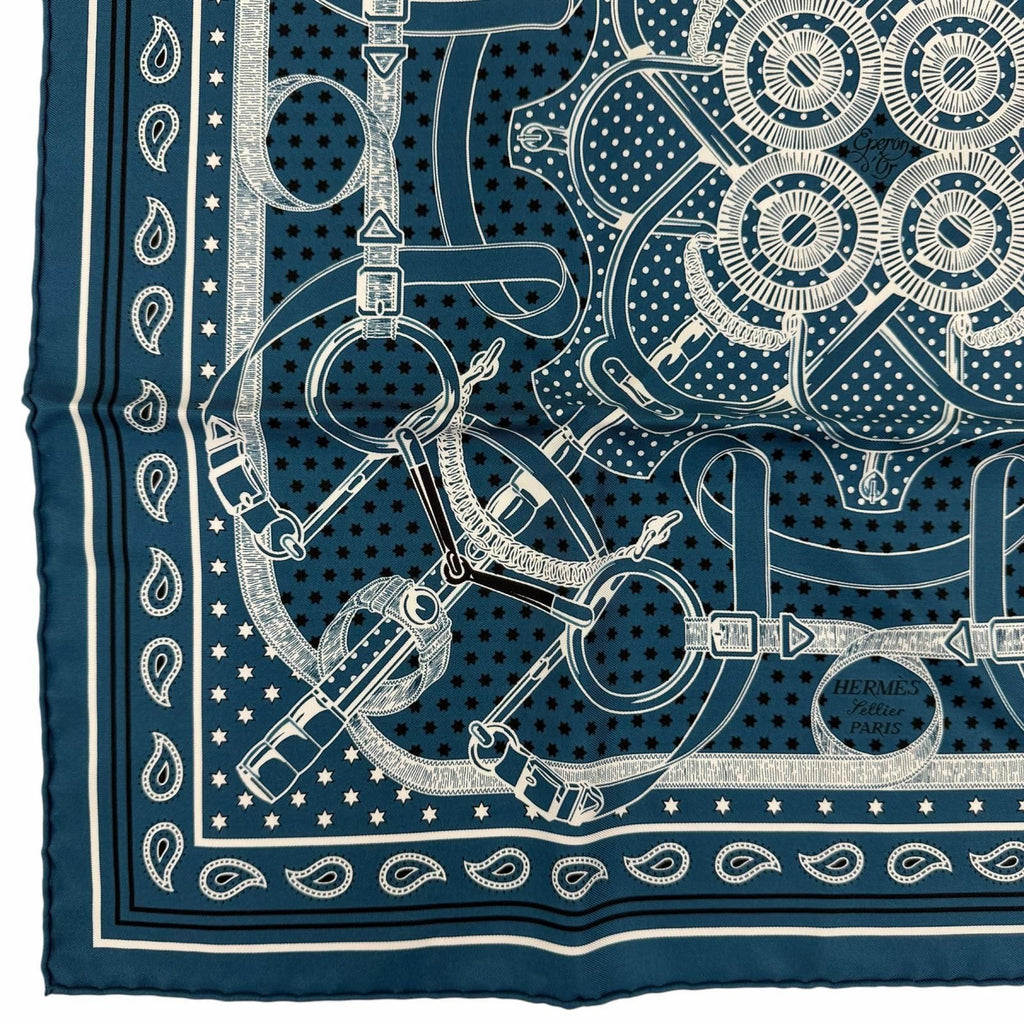 Hermes Carre 55 Apron Dole Bandana Silk 100% Scarf Blue — view 6
