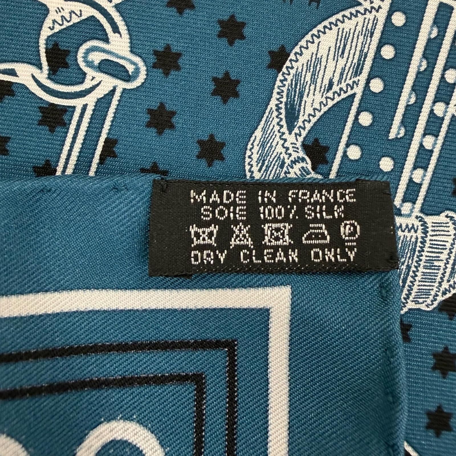 Hermes Carre 55 Apron Dole Bandana Silk 100% Scarf Blue — view 9