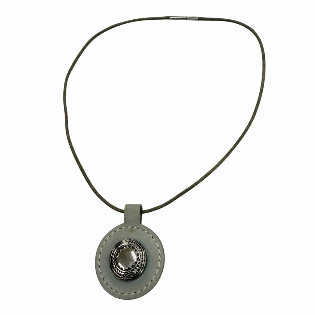 Hermes Vintage Touareg Leather Silver Choker Necklace Gray — view 3