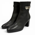 Hermes Saint Germain Silver Kelly Buckle Leather Short Boots Black