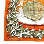 Hermes Carre 90 Noel Au 24 Faubourg Christmas at Silk 100% Potiron Vert Amande — view 6