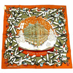 Hermes Carre 90 Noel Au 24 Faubourg Christmas at Silk 100% Potiron Vert Amande