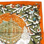 Hermes Carre 90 Noel Au 24 Faubourg Christmas at Silk 100% Potiron Vert Amande — view 4