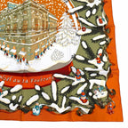 Hermes Carre 90 Noel Au 24 Faubourg Christmas at Silk 100% Potiron Vert Amande — view 5